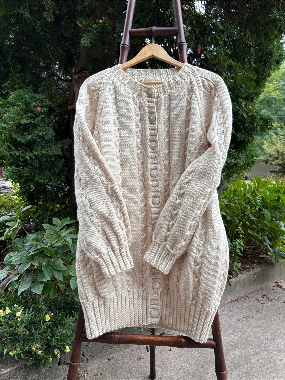 Cream Cable Knit Button-Front Sweater Cardigan, Oversized or XXL, Fisherman